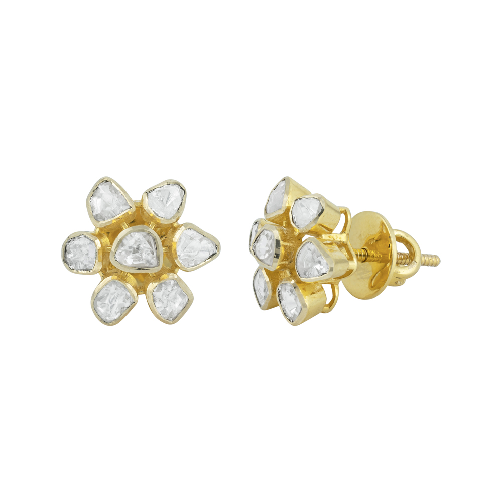 Six-Petal Polki Floral Studs in Open Setting